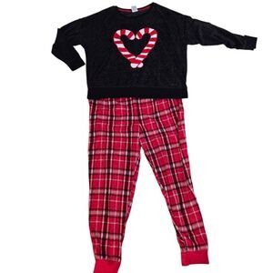 Secret Treasures Womens Christmas Candy Cane Fleece Pajama Set Black Red Size 2X